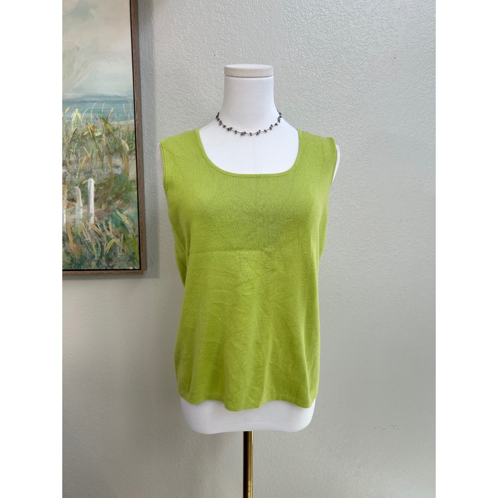 White Stag Lime Green Knit Top Size Medium Y2K Sleeveless Sweater Shell